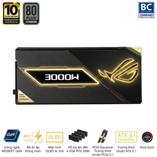 Nguồn máy tính Asus Rog Thor 3000W Titanium III Edition 20 (ATX 3.1/ PCIe 5.1/ 80Plus Titanium/ Full Modular) - ROG-THOR-3000T3-GAMING-EDITION-20